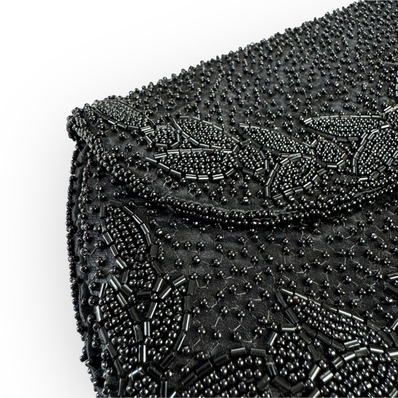 Vintage Michel Swiss Evening Purse Beaded Small Black Clutch Purse Snap Closure - Picture 2 of 11